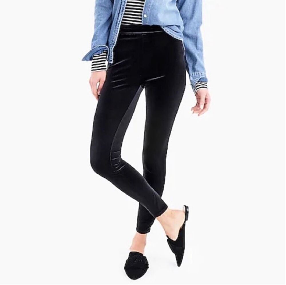 J. Crew Stretch Black Velvet Velour Legging Pants Women’s Size S Elastic Waist